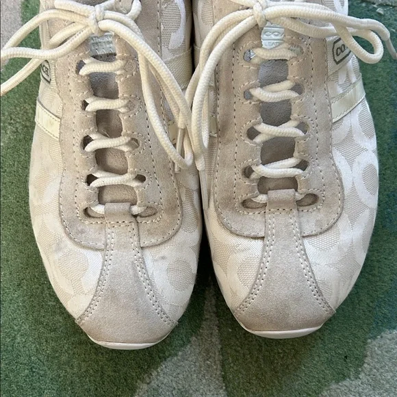 COACH Cream Kathleen Canvas + Suede Sneakers Size 8 - Picture 5 of 10